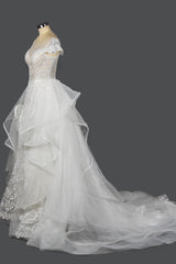 Wedding Ball Gown with Vintage Sequins, Tulle Appliques, and Ruffles