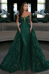 Glamorous Ocean Blue V Neck Strapless Prom Dress with Sequins