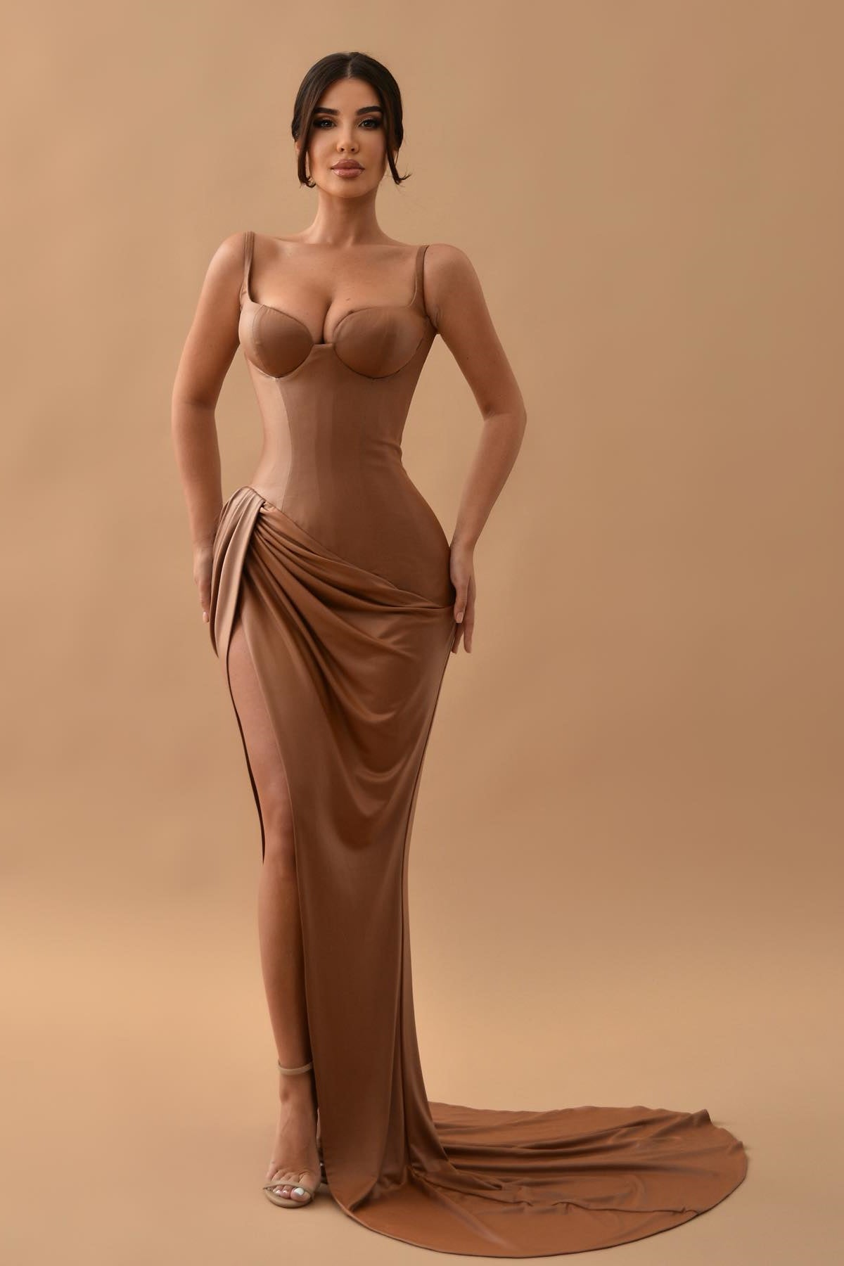 Gorgeous Brown Sleeveless Mermaid Prom Dress Long With Split