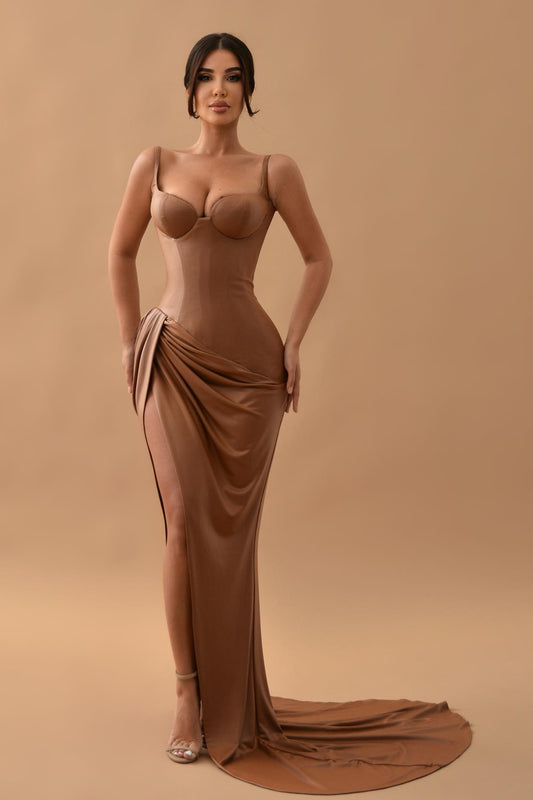 Gorgeous Brown Sleeveless Mermaid Prom Dress Long With Split