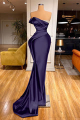  Red Strapless Mermaid Prom Dress Long Pleated with Beads