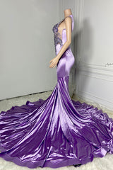 Stunning Lilac Sleeveless Prom Dress Mermaid Long With Beadings Online