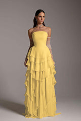 Charming Strapless Sleeveless Square Ruffles Long Prom Dress With Gloves