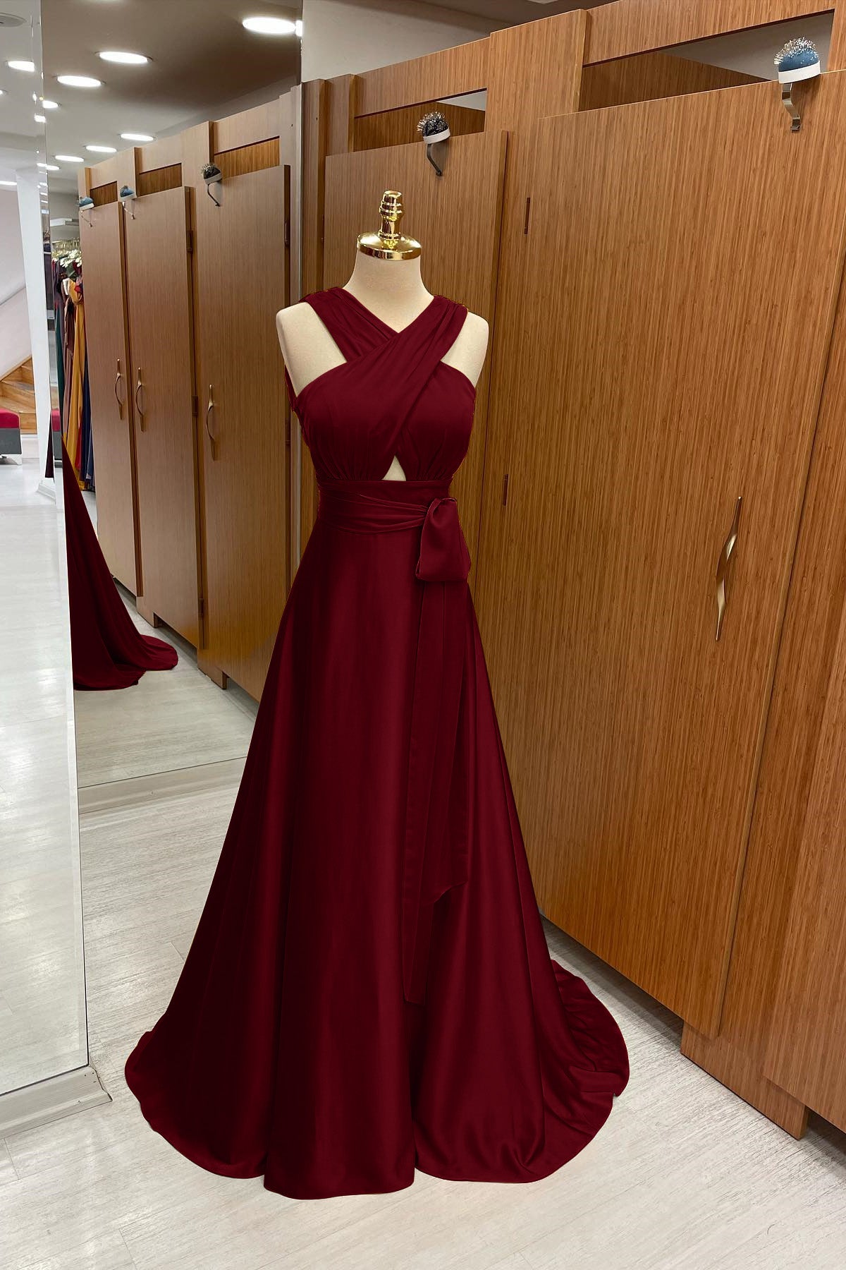 Elegant Straps A-Line Long Prom Dress with Halter On Sale