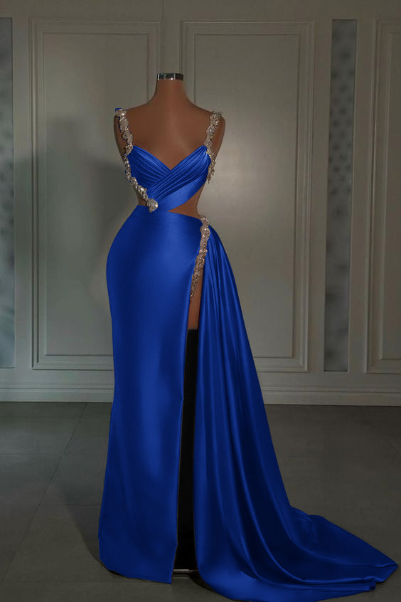 Glamorous Pink Prom Dress Sweetheart Spaghetti Strap With High Slit Trail