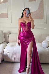 Fabulous Sweetheart Sleeveless Mermaid Prom Gown With Split Beadings Ruffles