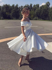 Elegant Strapless Satin A-line Wedding Dress with Off-The-Shoulder Short Sleeves
