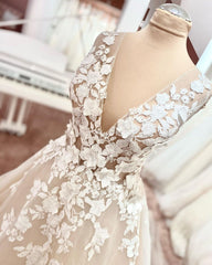 Elegant V-neck A-Line Wedding Gown with Backless Design, Wide Straps, and Lace Tulle Appliques