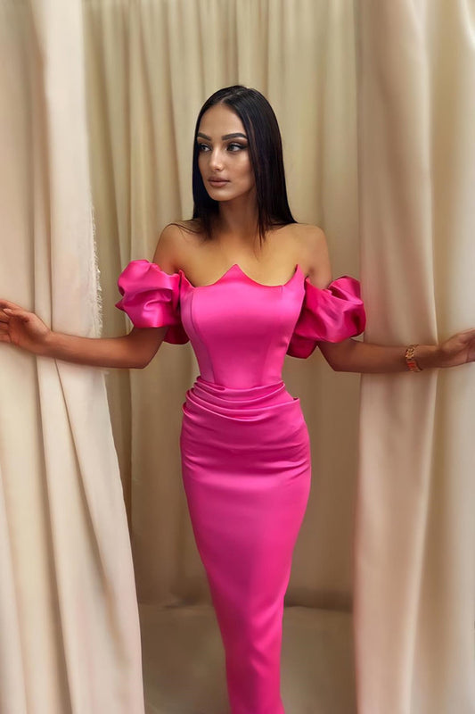 Classic Off-the-Shoulder Fuchsia Prom Dress Mermaid Long