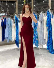 Black Spaghetti Strap Sleeveless Prom Dress Sweatheart Neck With High Slit