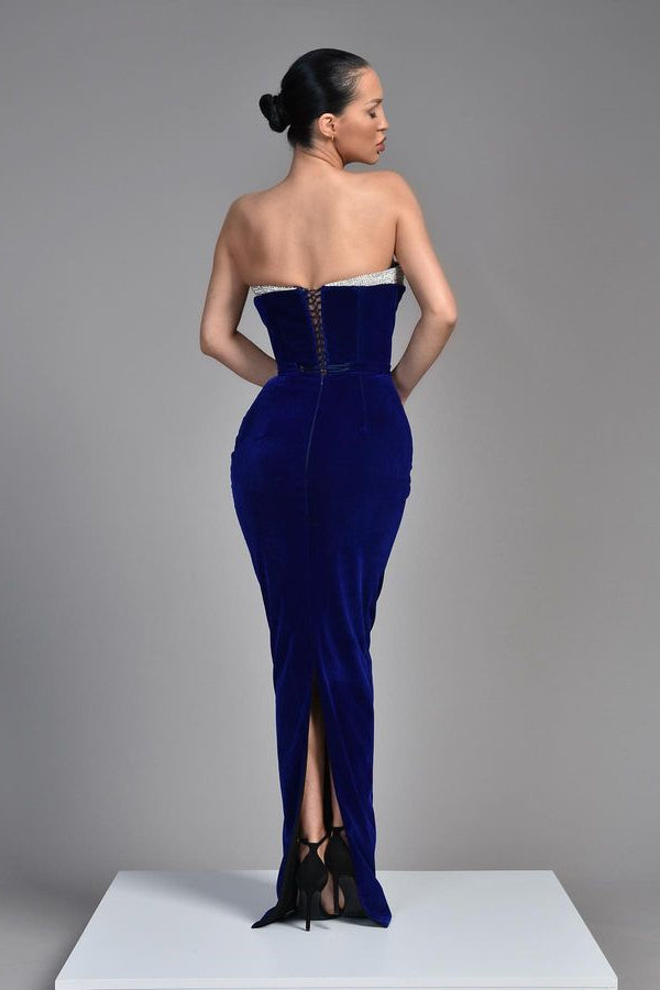 Chic V-Neck Sleeveless Mermaid Prom Dress Royal Blue Velvet