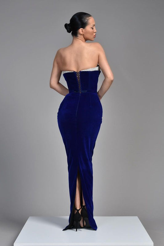 Chic V-Neck Sleeveless Mermaid Prom Dress Royal Blue Velvet