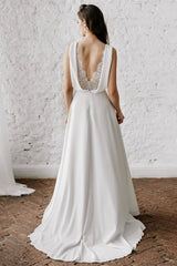 Long V-Neck Wedding Dress Without Sleeves