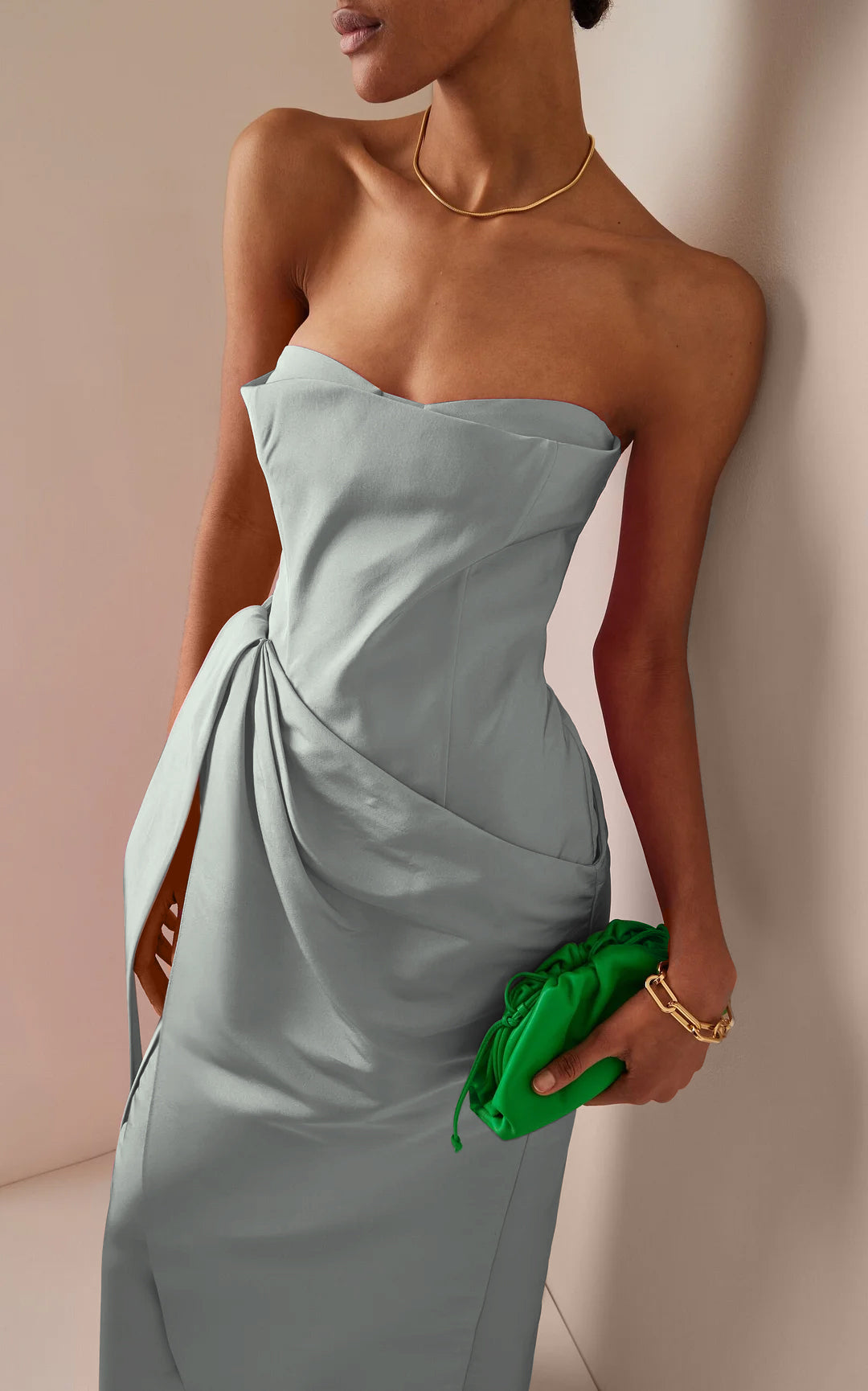 Pink Strapless Prom Dress Long Sliming Sleeveless Dress
