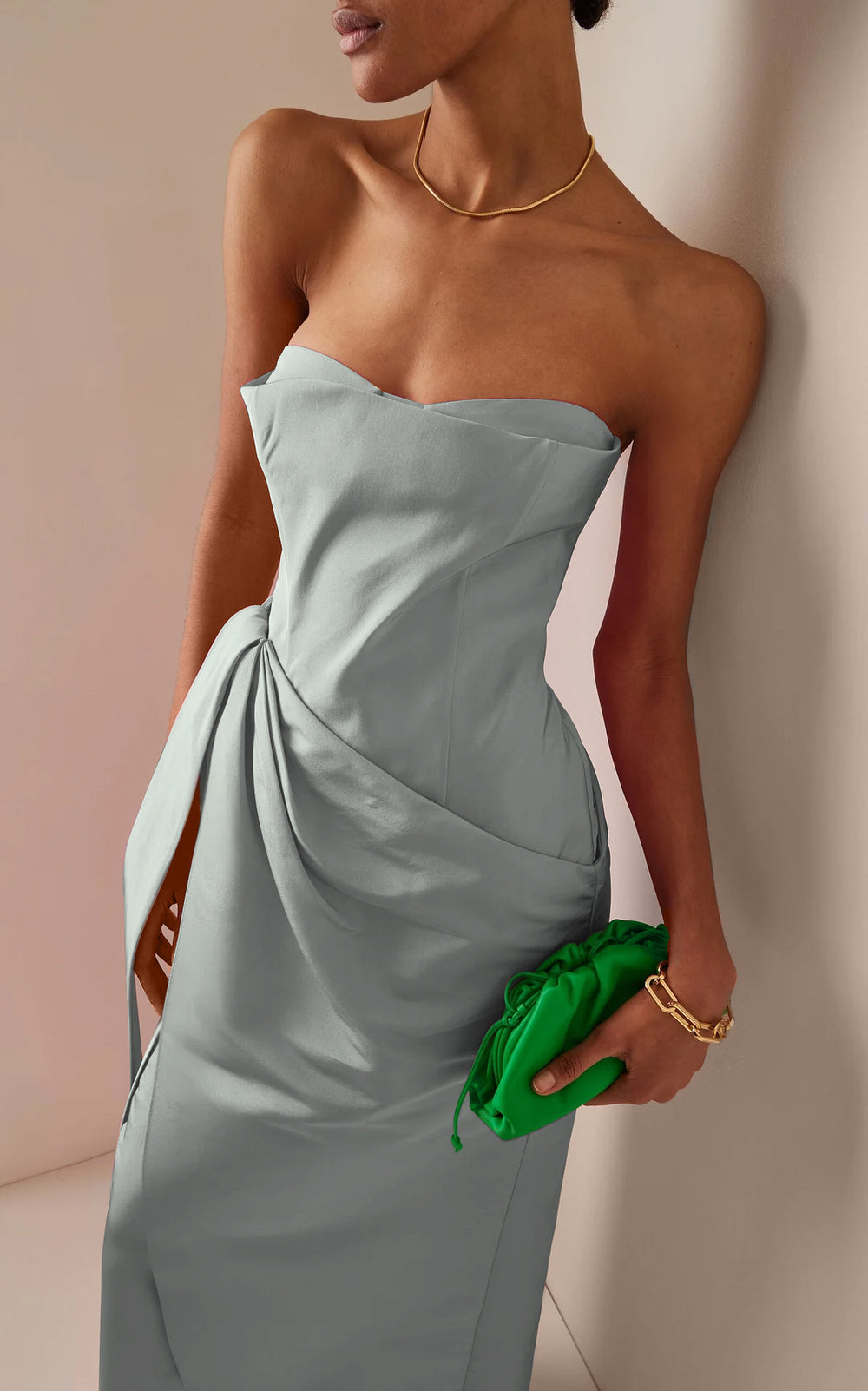 Pink Strapless Prom Dress Long Sliming Sleeveless Dress