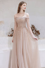 Gorgeous Sheer Long Sleeves Prom Dress Tulle Lace-up Off-the-Shoulde