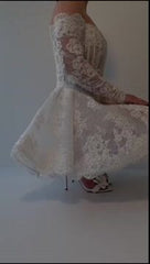 Elegant Off-The-Shoulder Short Wedding Gown With Long Sleeves