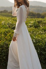 Long Sleeve Backless Chiffon Bridal Gown