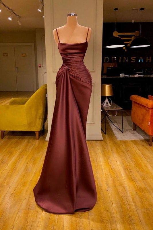 Cabernet Spaghetti-Strap Mermaid Prom Dress with Ruffles