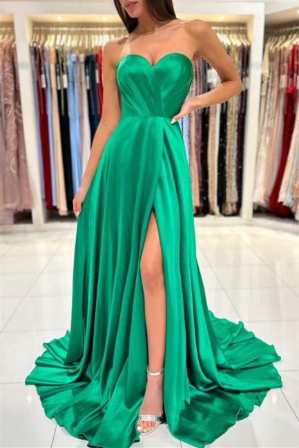 Modern Emerald Sweetheart Long Prom Dresses Sleeveless With Slit
