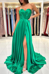 Modern Emerald Sweetheart Long Prom Dresses Sleeveless With Slit