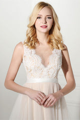 Wedding Dress in Champagne Tulle with Lace