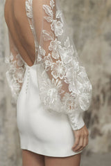 Lace Wedding Dress with V Neck and Long Sleeves in Charmeuse