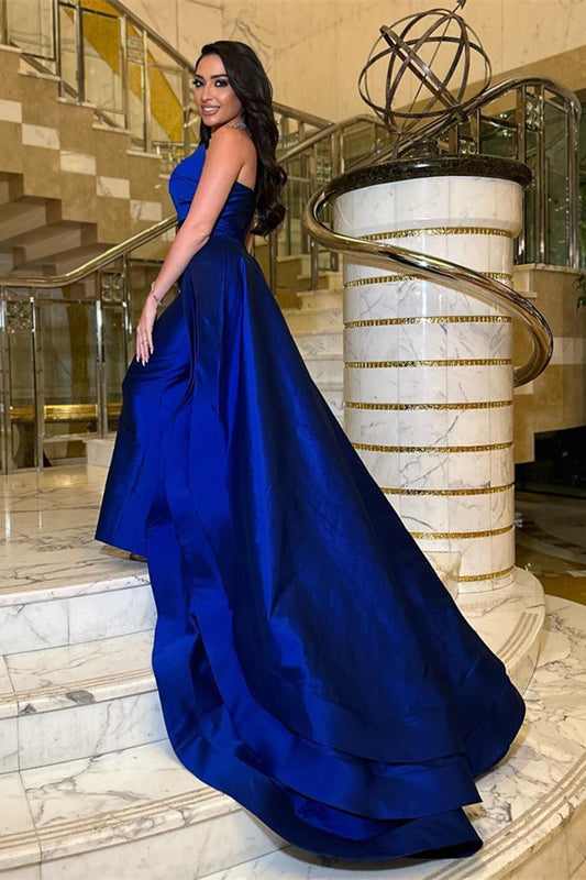 Modern Strapless Royal Blue Mermaid Prom Dress Overskirt Long
