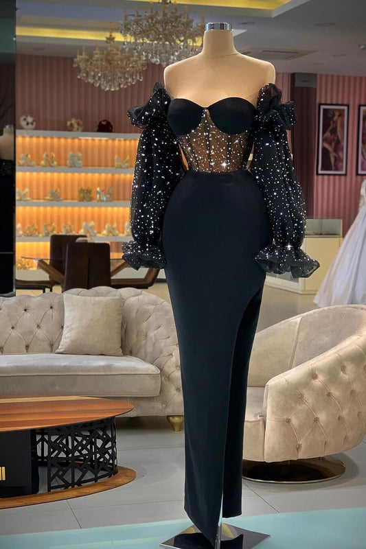 Fabulous Sweetheart Bubble Sleeves Mermaid Prom Gown With Split Beads