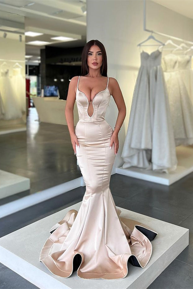 Spaghetti-Straps Sleeveless Long Mermaid Prom Dress