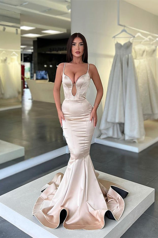 Spaghetti-Straps Sleeveless Long Mermaid Prom Dress