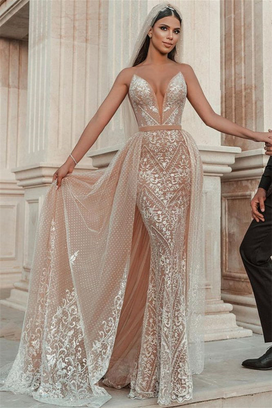 Mermaid Wedding Dress with Spaghetti Straps and Applique Ruffles