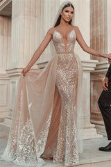 Mermaid Wedding Dress with Spaghetti Straps and Applique Ruffles