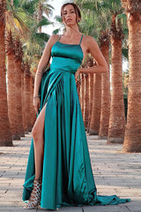 Fabulous Dark Green Spaghetti-Straps Long Prom Dress With Split