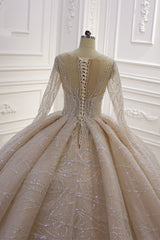 Elegant Bateau Floor-length Ball Gown with Long Sleeves and Ruffles