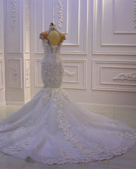 Elegant Mermaid Gown with High Neck, Crystal Tulle, and Lace Appliques