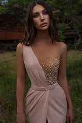 Sleeveless Long Prom Dress Beadings With Slit