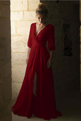 V-Neck Half-Sleeve Bridal Gown