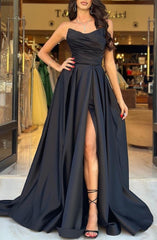 Beautiful Prom Dress Black Sleeveless Strapless Christmas Sale With Slit Gown