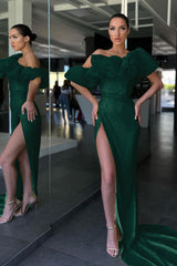 Daffodil Off-the-Shoulder Mermaid Split Evening Dress Sequins