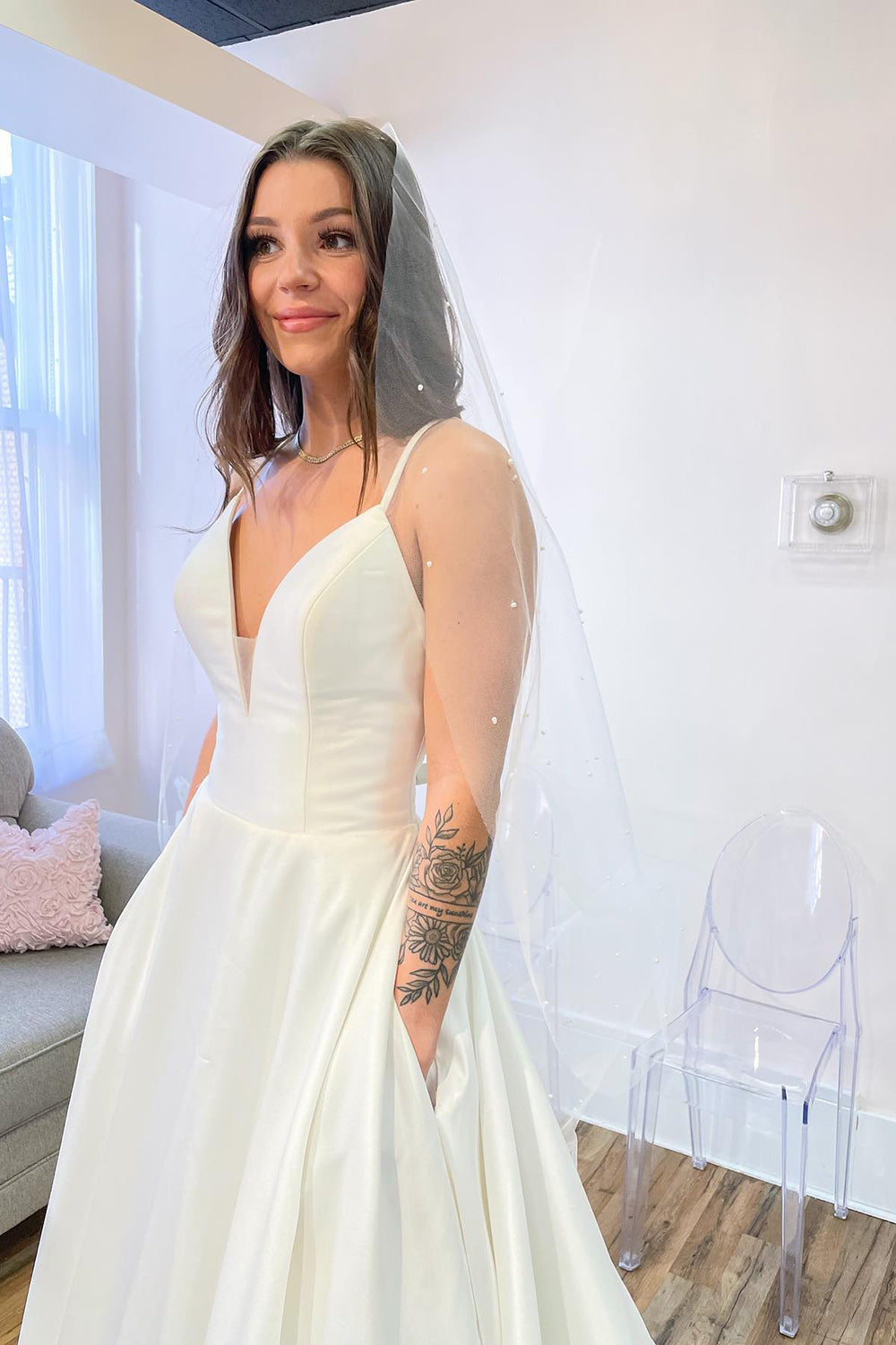 Sweetheart A-Line Wedding Dress with Elegant Spaghetti Straps and Satin Backless Design