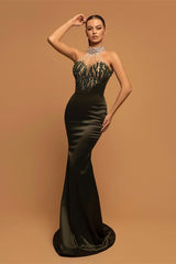 Halter Mermaid Long Prom Dress Sequined Pleated