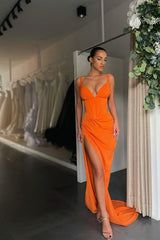 Starps V-Neck Split Prom Dress Long Sleevesless Evening Party Gowns