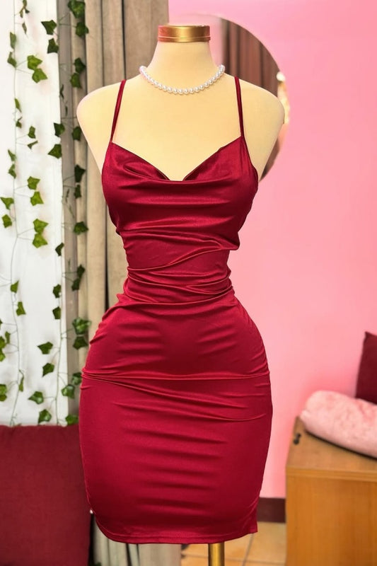 Red Spaghetti-Straps Short Prom Dress Sleeveless