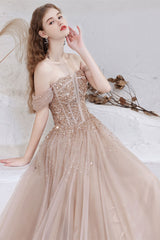 Gorgeous Off-the-Shoulder Tulle Prom Dress With Sequins Lace-Up
