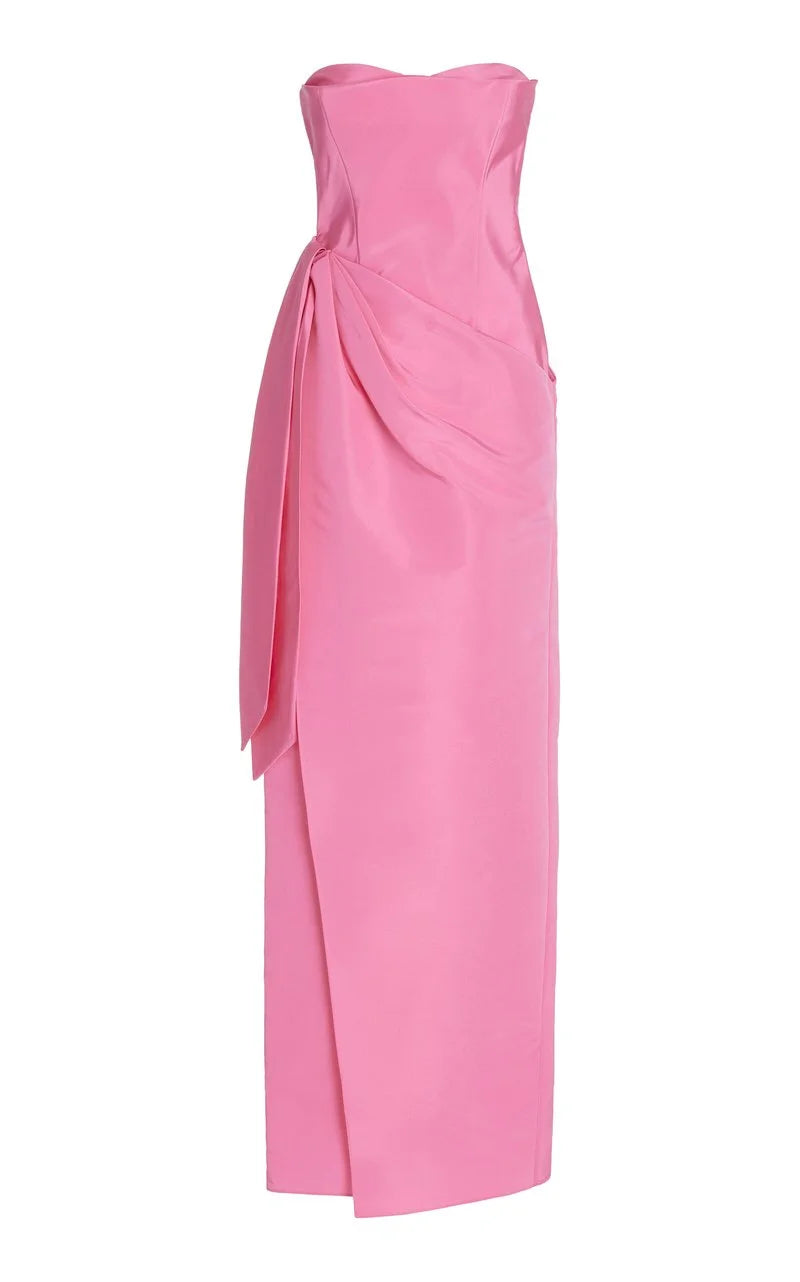 Pink Strapless Prom Dress Long Sliming Sleeveless Dress