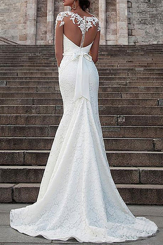 Mermaid Wedding Dress with Long Lace Sleeves