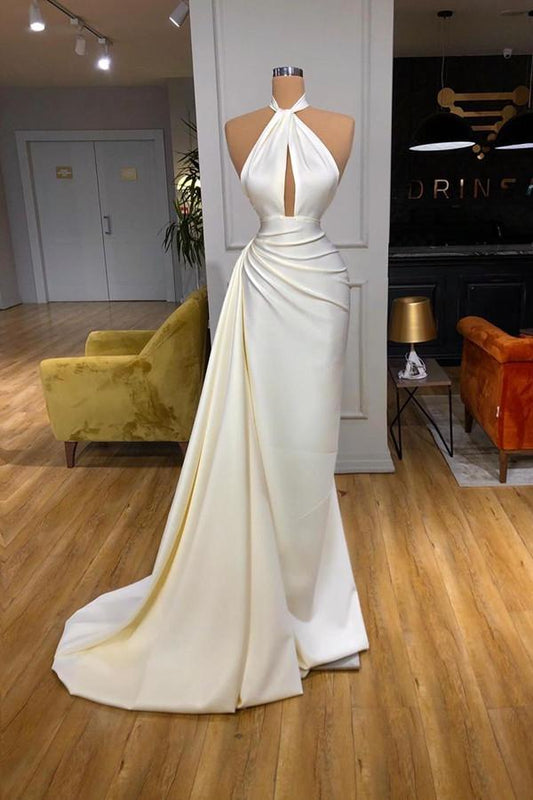 Mermaid Halter Ivory Long Evening Party Gowns Prom Dress
