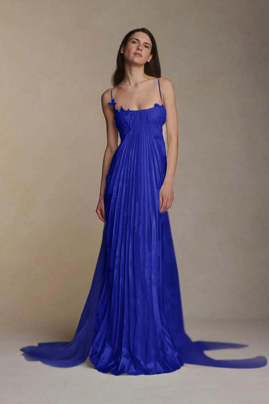 Gorgeous Ivory Appliqued Pleated Satin Backless Prom Dress