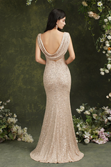 Blushing Pink Portrait Mermaid Prom Dress Sleeveless with Sequins